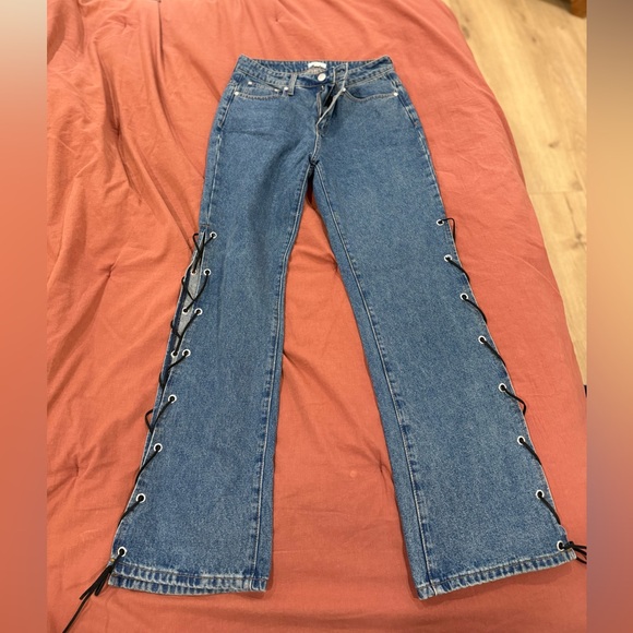 superdown Blue Lace-Up Straight Leg Jeans - Picture 2 of 5